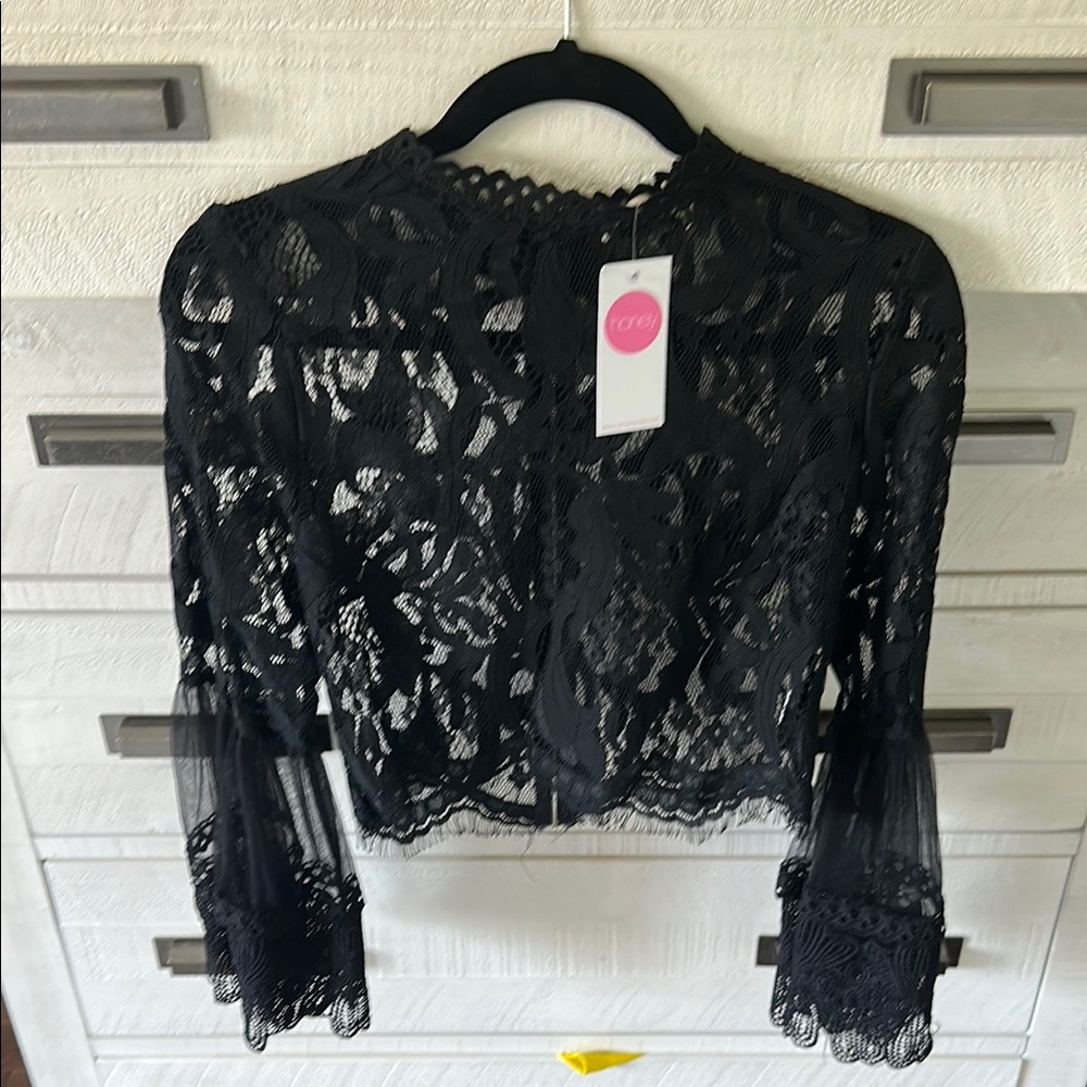 Chelsea28 Black Bell Sleeve Crop Blouse
